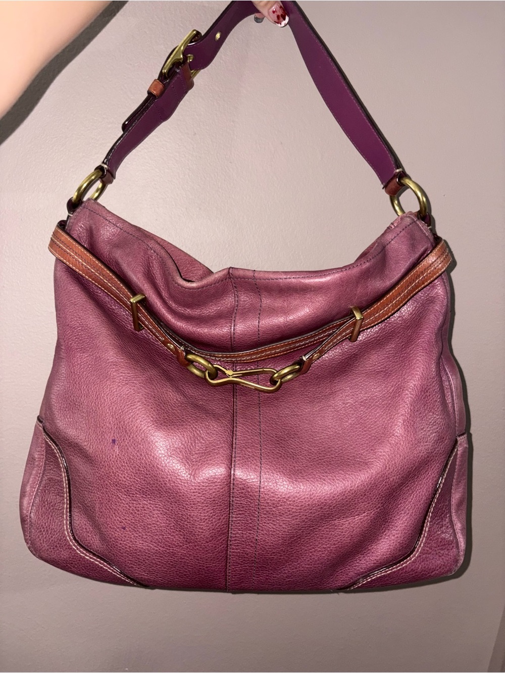 Coach Hampton 12460 Berry Plum Leather Hobo Shoulder Bag Brass Hardware